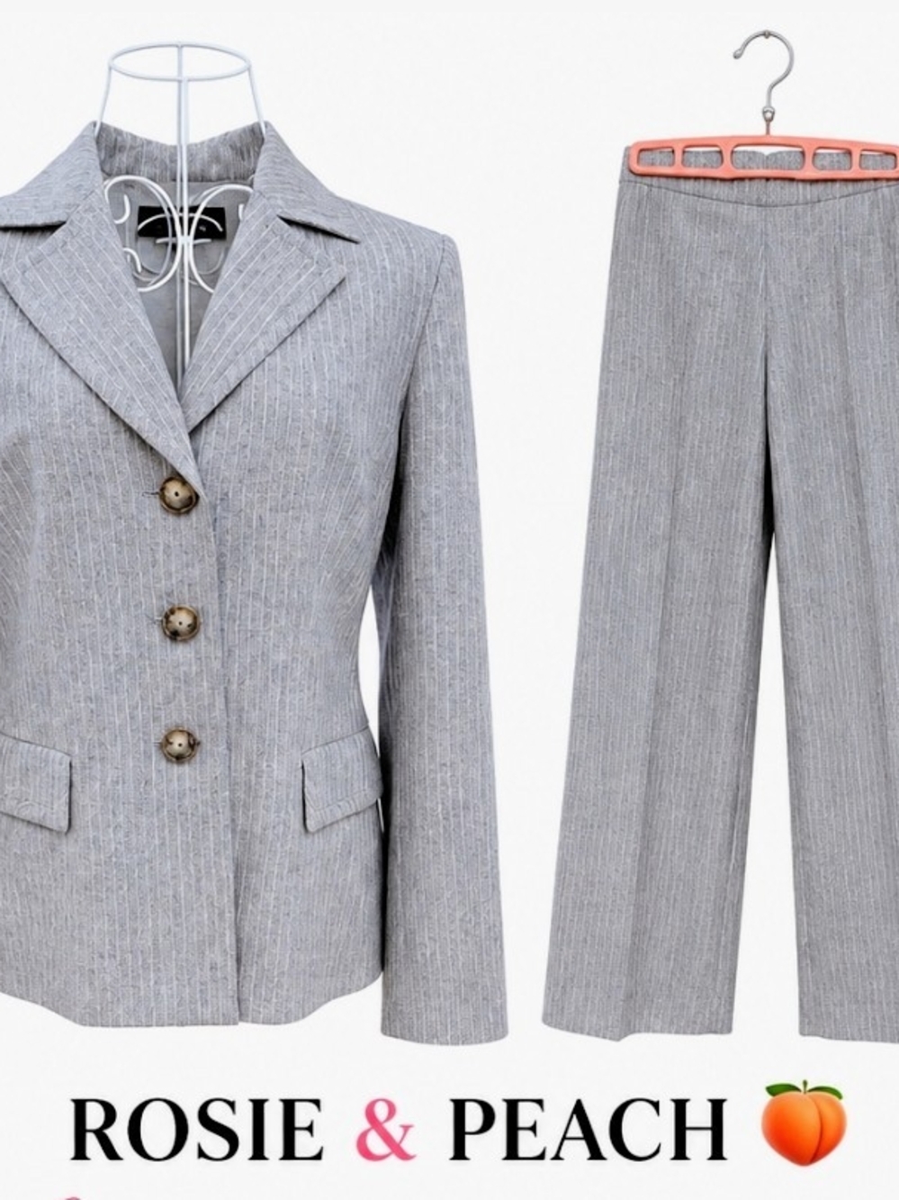Evan Picone Gray Pinstripe Blazer & Wide-Leg Pants Set